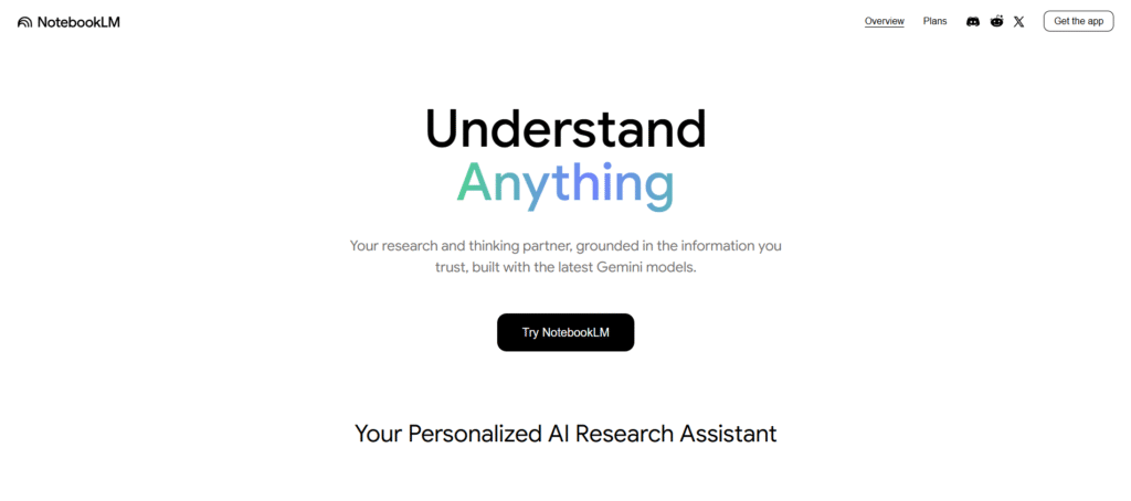 NotebookLM dashboard showing uploaded documents and AI chat