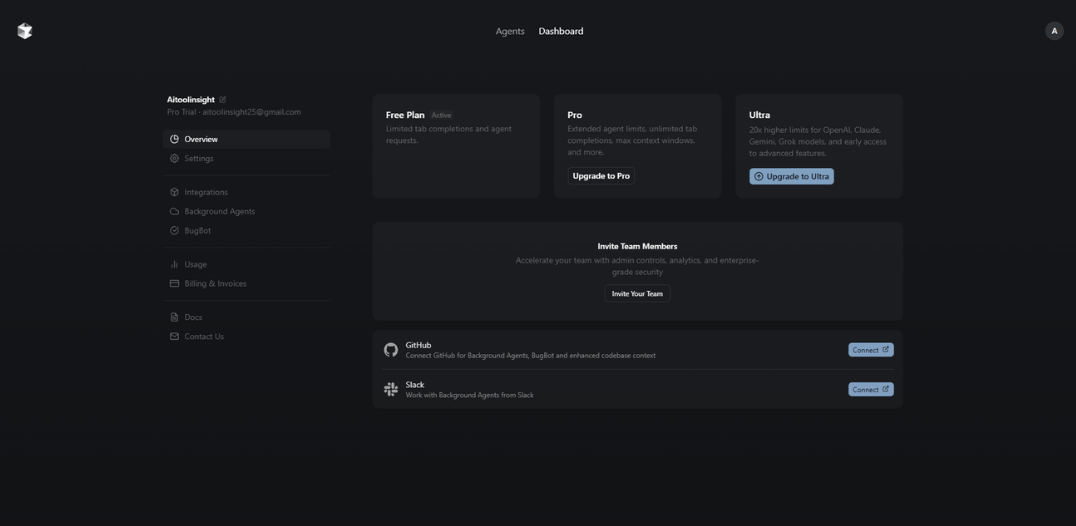Cursor AI dashboard interface