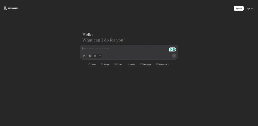 Manus AI Dashboard Interface – 2025 Version