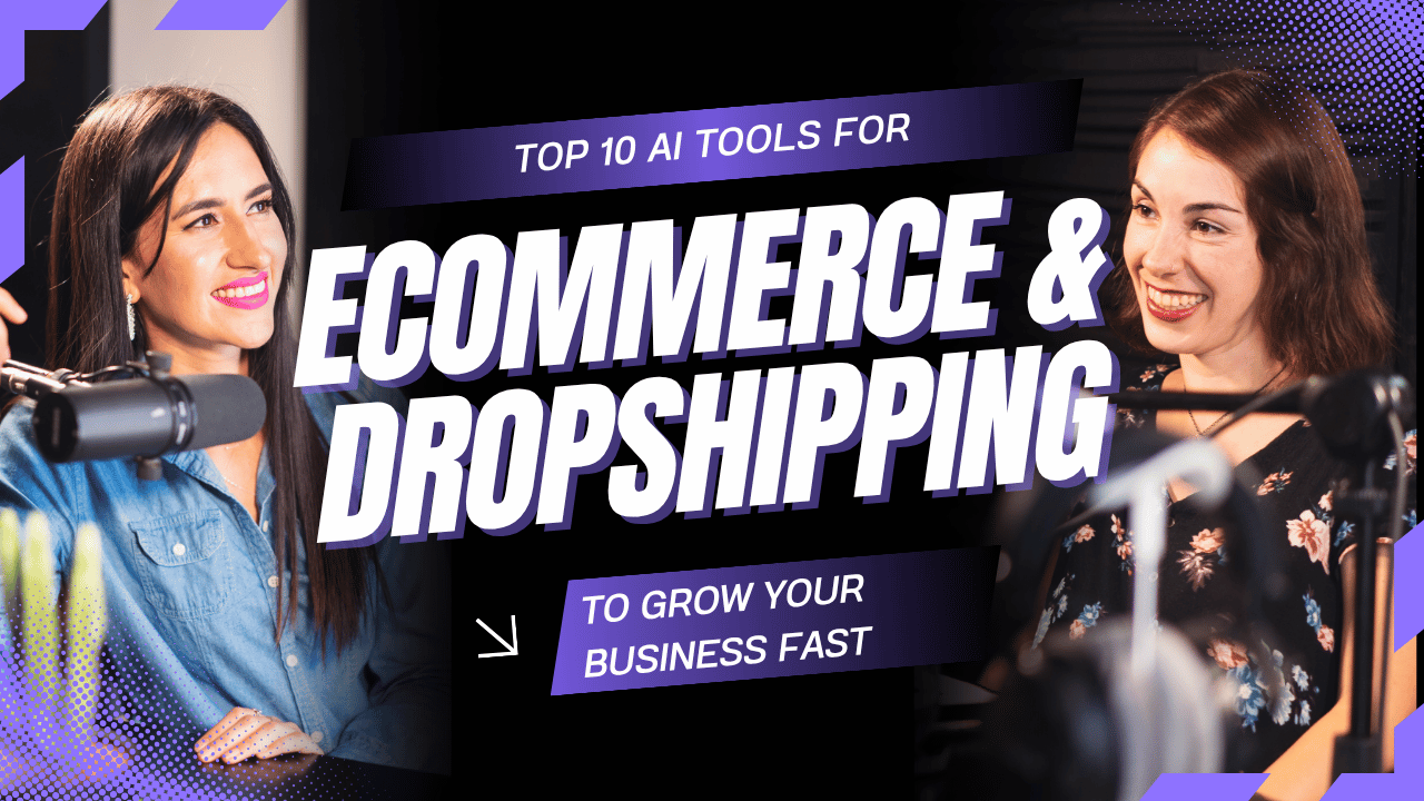 A thumbnail showing a shopping cart icon filled with gears and a brain, symbolizing the automation and intelligence AI brings to eCommerce and dropshipping.