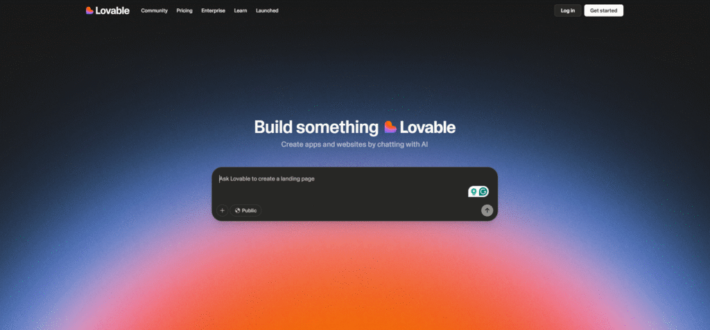Lovable dashboard overview showing main features