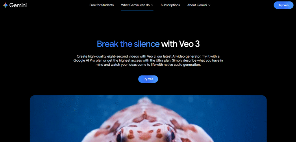 Google Veo 3 dashboard showcasing AI video generation interface, project timeline, editing controls, and high-resolution video preview window