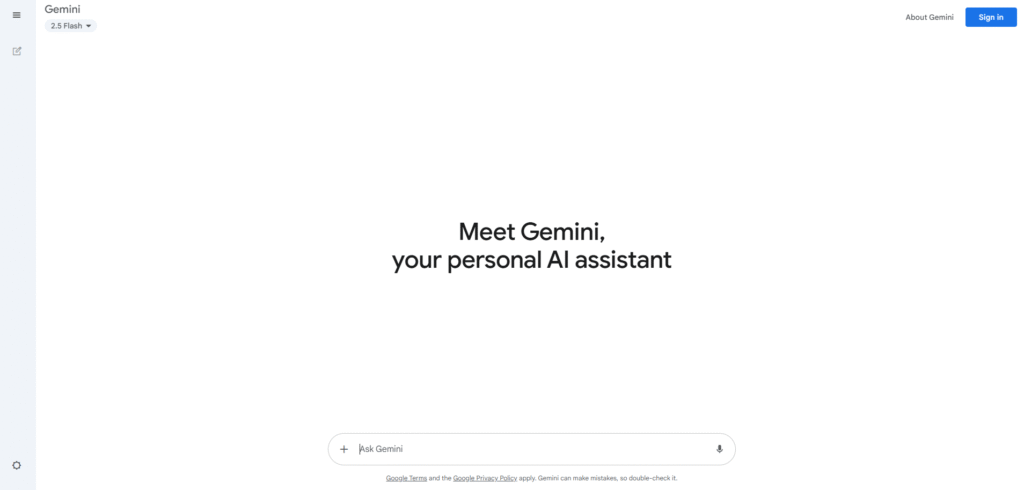 Google Gemini AI dashboard interface for Workspace and Colab users