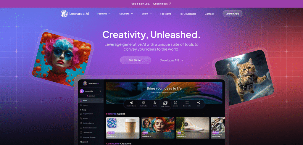 Leonardo.ai dashboard overview showing main features