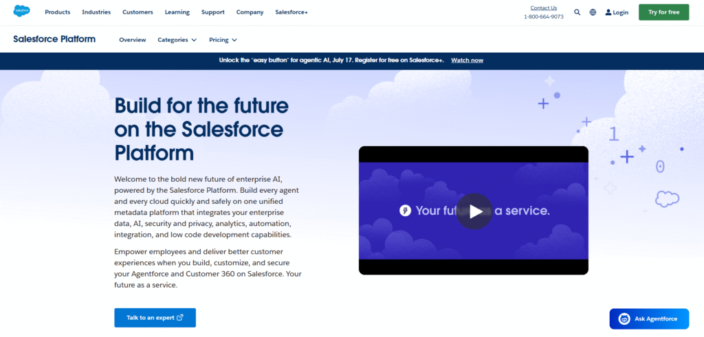Salesforce dashboard overview showing Einstein AI, CRM pipelines, and customer analytics