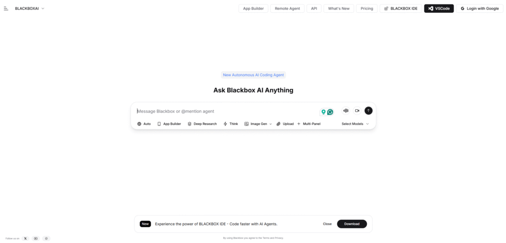 BLACKBOX.AI coding assistant interface