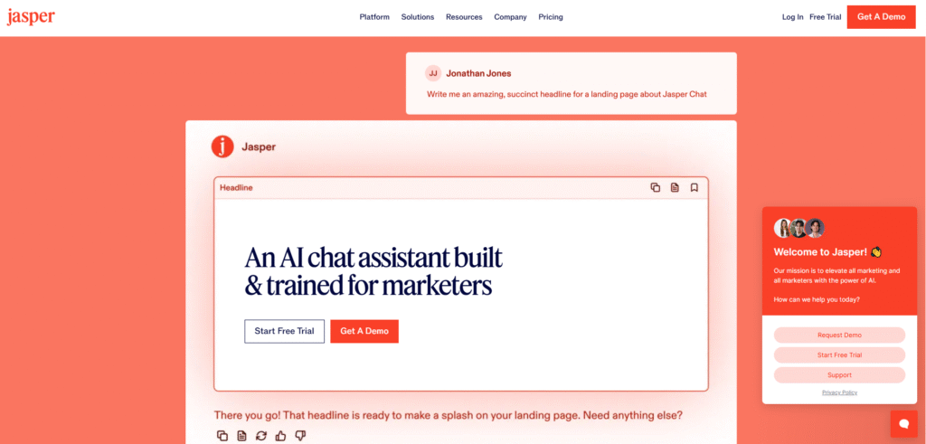 Jasper Chat AI chatbot for marketing and sales teams
