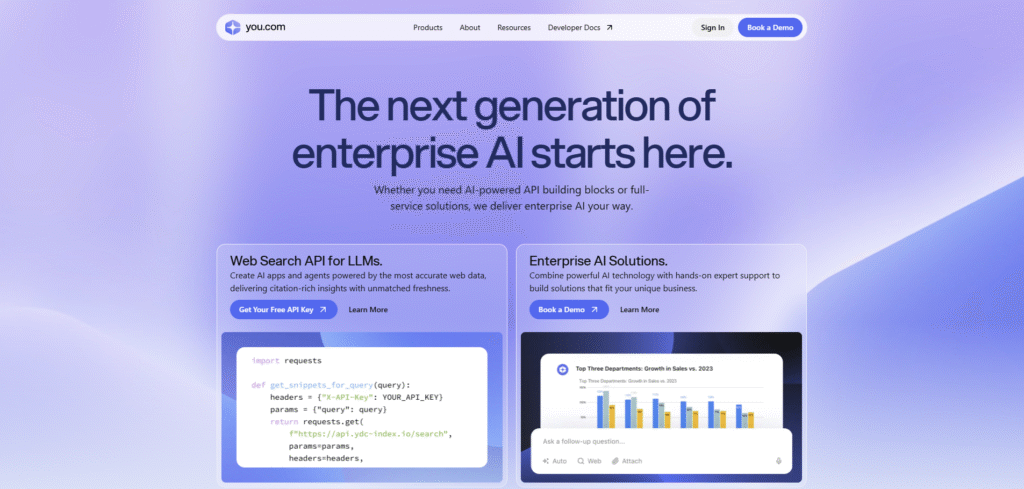 You.com AI chatbot with privacy and customization features