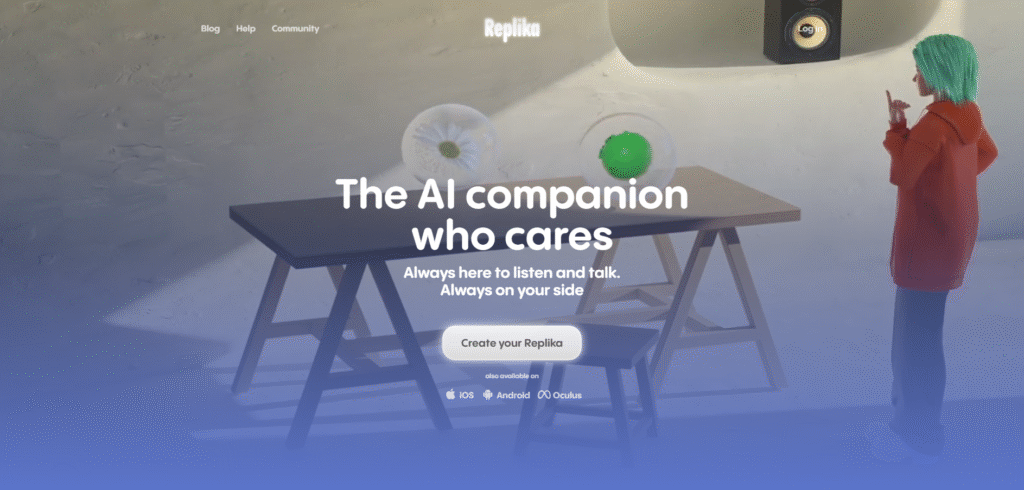 Replika AI chatbot for emotional support and personal growth