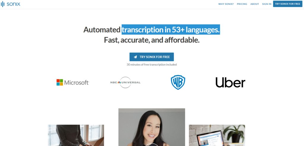 Sonix AI transcription tool dashboard
