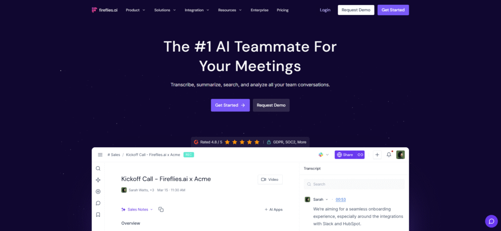 Fireflies.ai AI transcription tool for meetings and calls