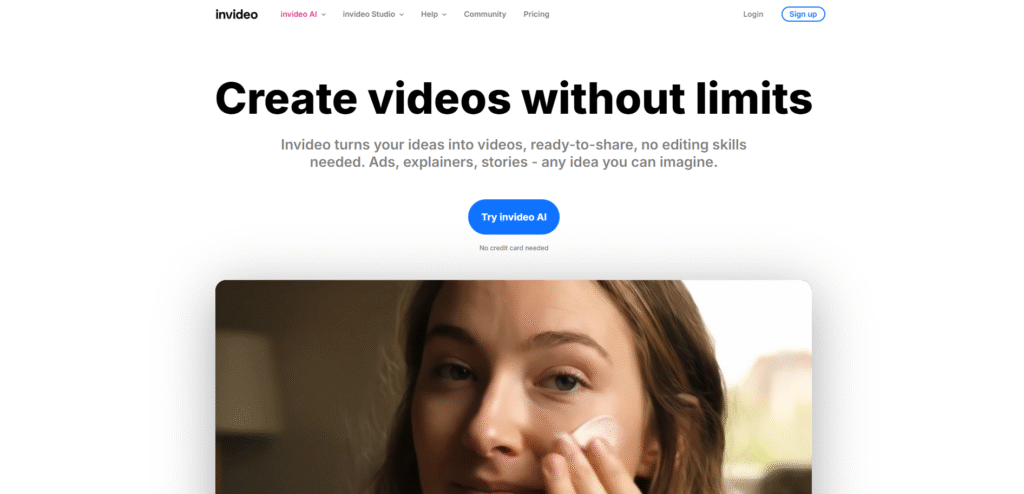 The InVideo interface showing a user choosing from a grid of video templates for various social media platforms.