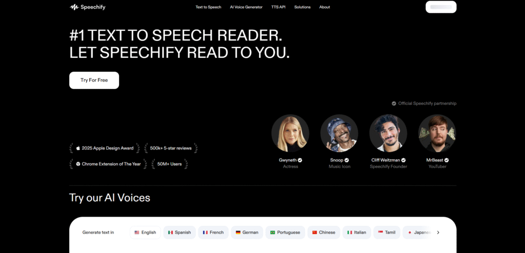 The Speechify mobile app interface reading text aloud.
