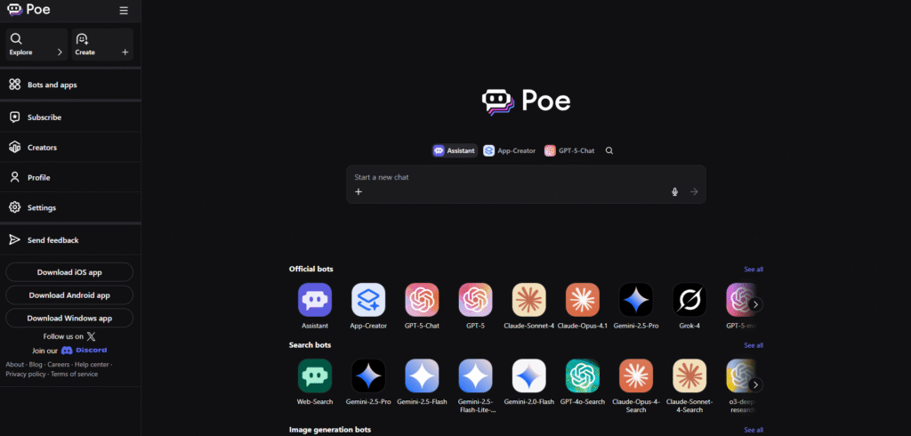 Poe AI dashboard overview showing multi-model access