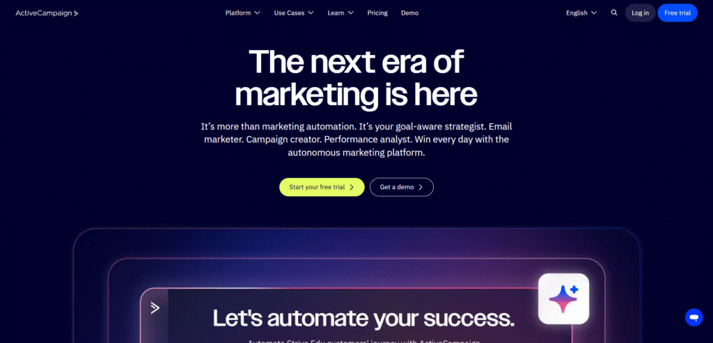 ActiveCampaign AI marketing assistant dashboard