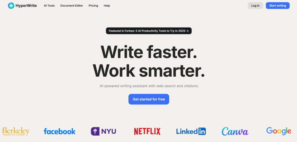HyperWrite AI writing assistant interface