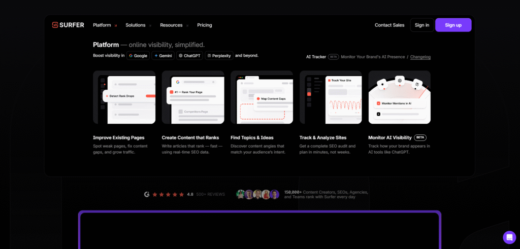 Surfer SEO AI content optimization tool dashboard