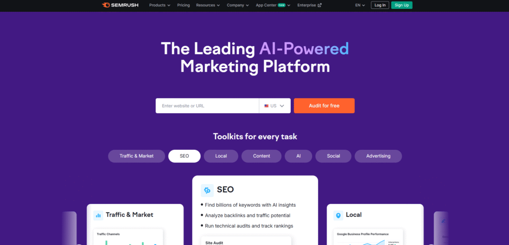 SEMrush AI SEO tool dashboard