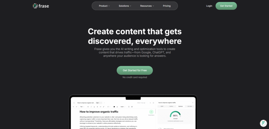 Frase.io AI content optimization dashboard