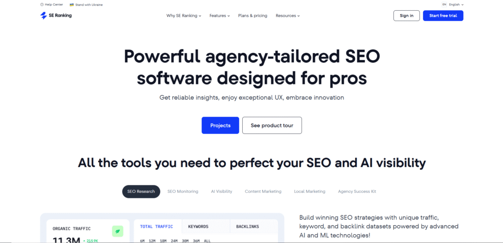 SE Ranking SEO Platform Dashboard