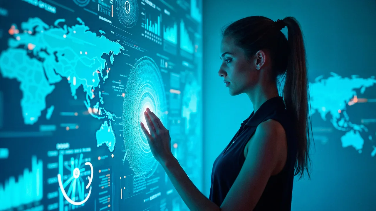 AI system interacting with a simulated environment, representing world models and enterprise artificial intelligence